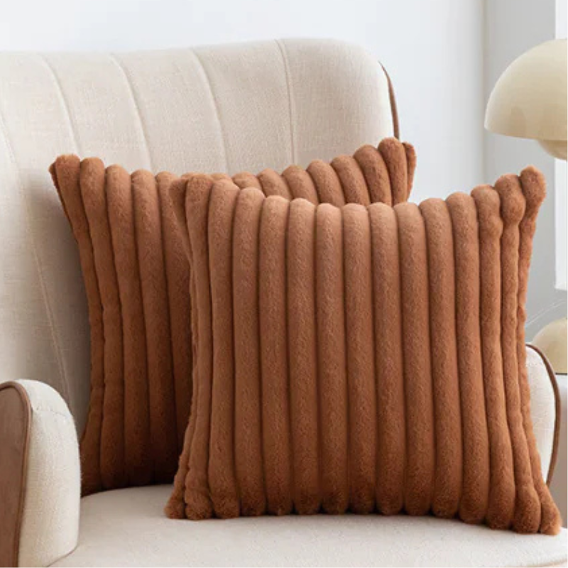 Double Sided Faux Rabbit Fur Throw Pillow Cover