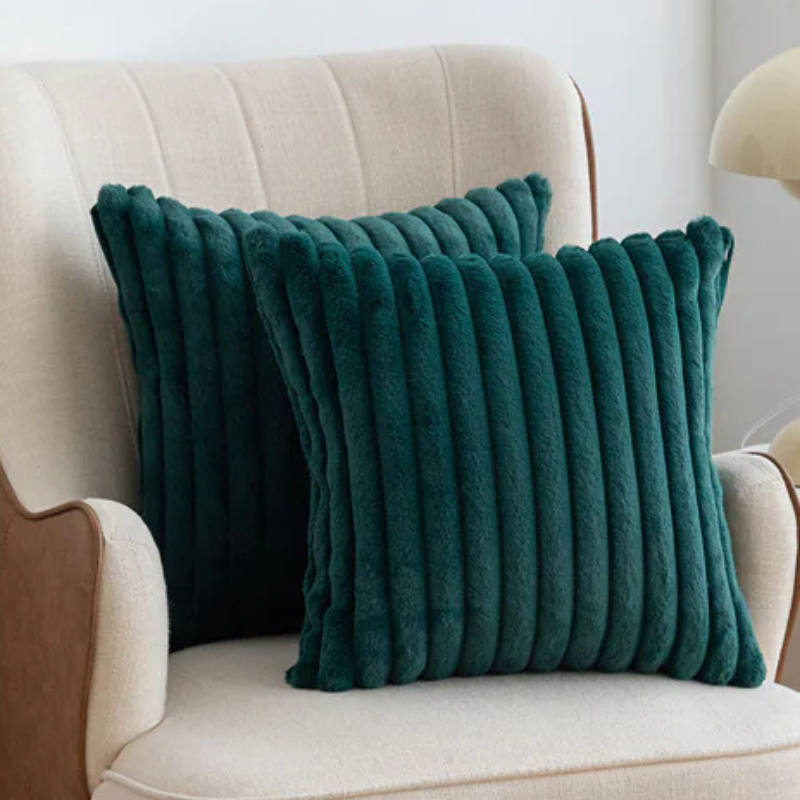 Double Sided Faux Rabbit Fur Throw Pillow Cover