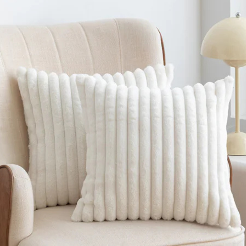 Double Sided Faux Rabbit Fur Throw Pillow Cover