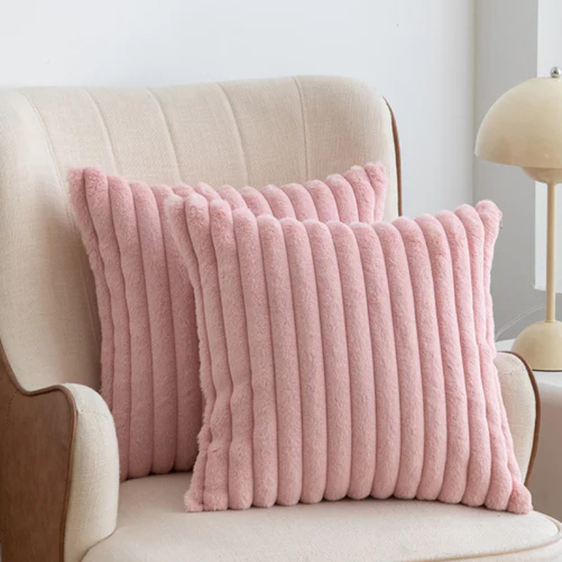 Double Sided Faux Rabbit Fur Throw Pillow Cover