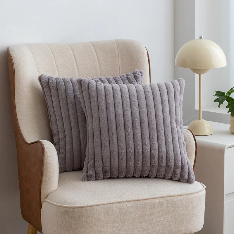 Double Sided Faux Rabbit Fur Throw Pillow Cover