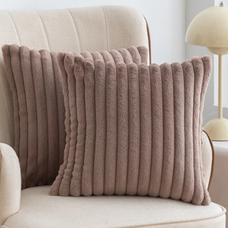 Double Sided Faux Rabbit Fur Throw Pillow Cover