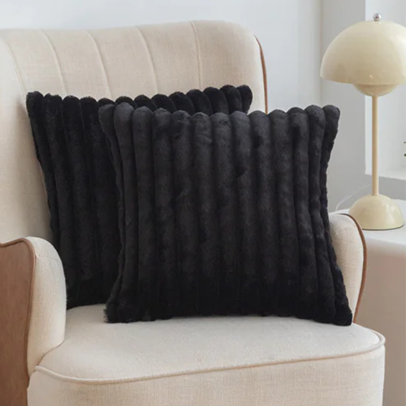 Double Sided Faux Rabbit Fur Throw Pillow Cover