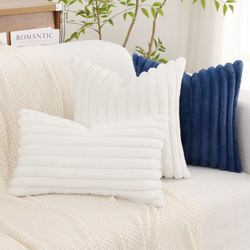 Double Sided Faux Rabbit Fur Throw Pillow Cover