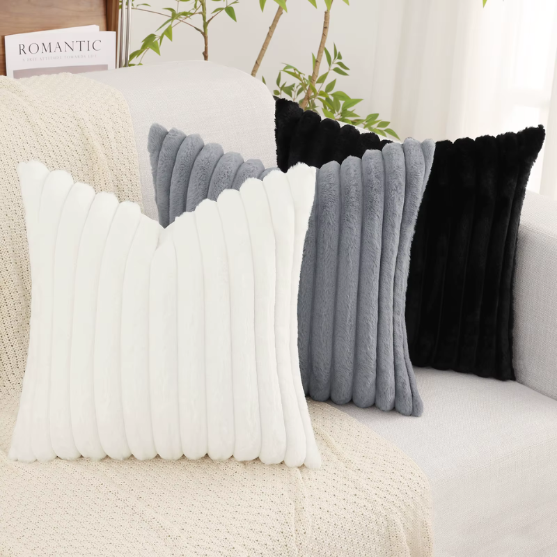 Double Sided Faux Rabbit Fur Throw Pillow Cover