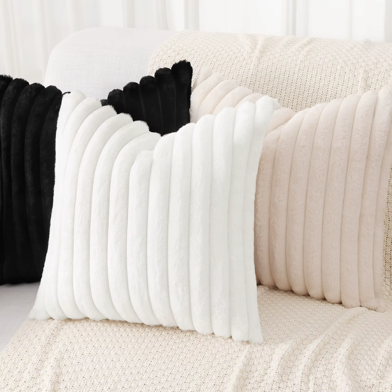 Double Sided Faux Rabbit Fur Throw Pillow Cover