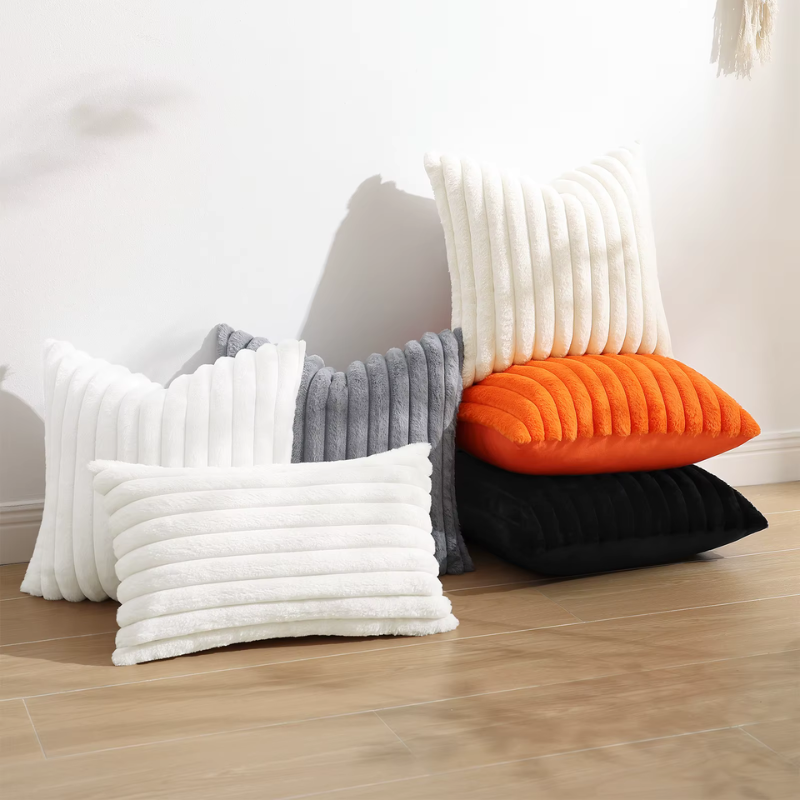 Double Sided Faux Rabbit Fur Throw Pillow Cover