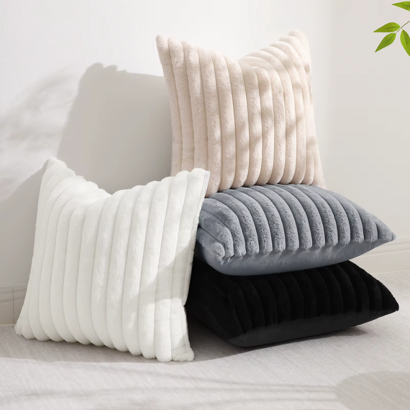 Double Sided Faux Rabbit Fur Throw Pillow Cover